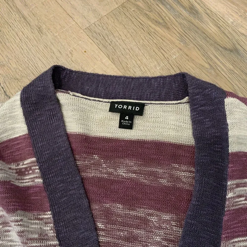 Torrid Women's‎ Plus 4 4X Knit Open Front Long Cardigan Pink Purple Striped EUC